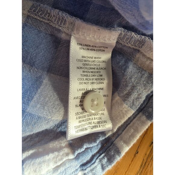 Beach Lunch Lounge Blue & White Checkered Linen-Cotton Tie-Front Shirt Size M - Picture 4 of 7